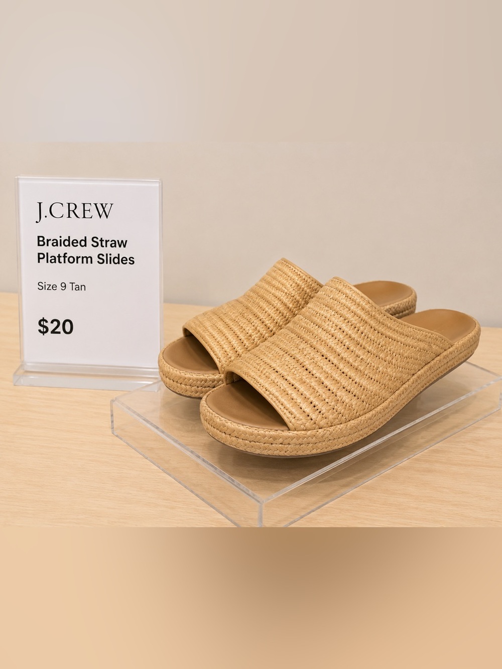 J.Crew Braided Straw Platform Slides size 9 tan